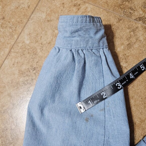 Vintage 1980s Blue Chambray Bomber Jacket Yoke vtg 80s Puff Sleeve S Light Denim - Picture 10 of 10